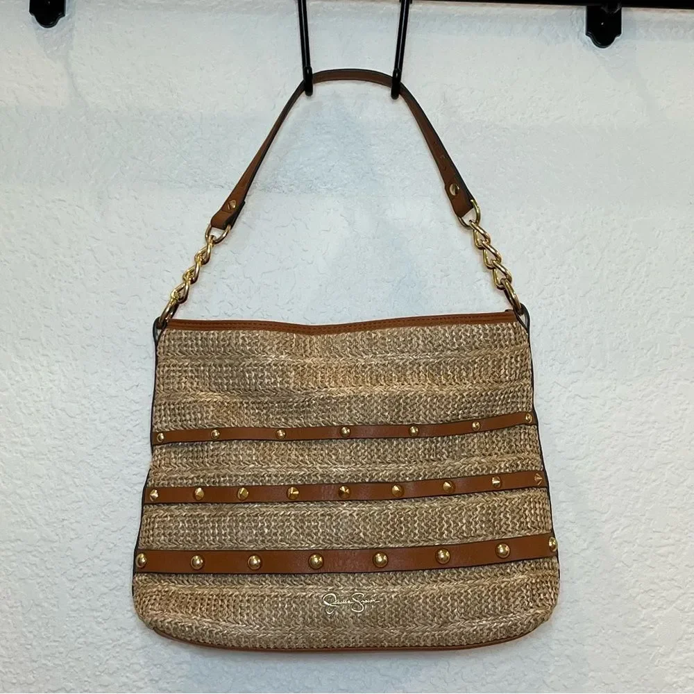 Jessica Simpson Lacey Faux Leather Hobo Bag in Natural Straw